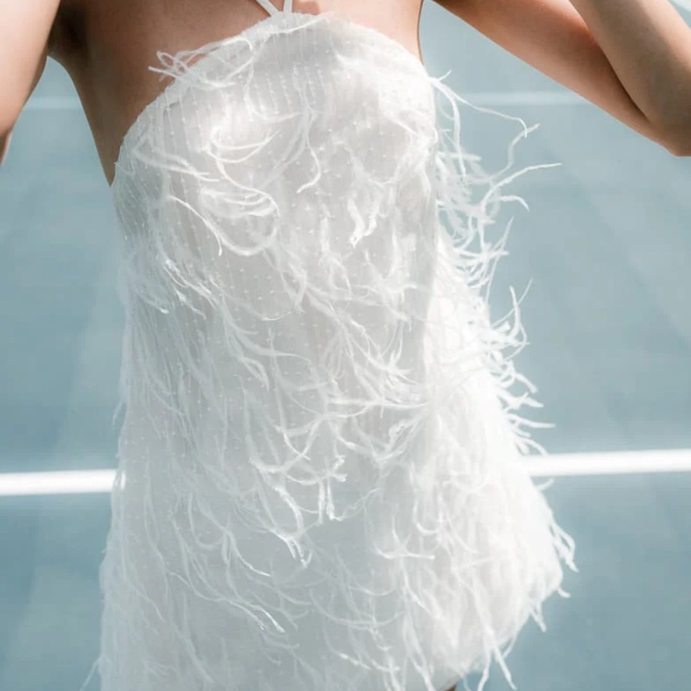 Elliatt Ivory Feathered Dress